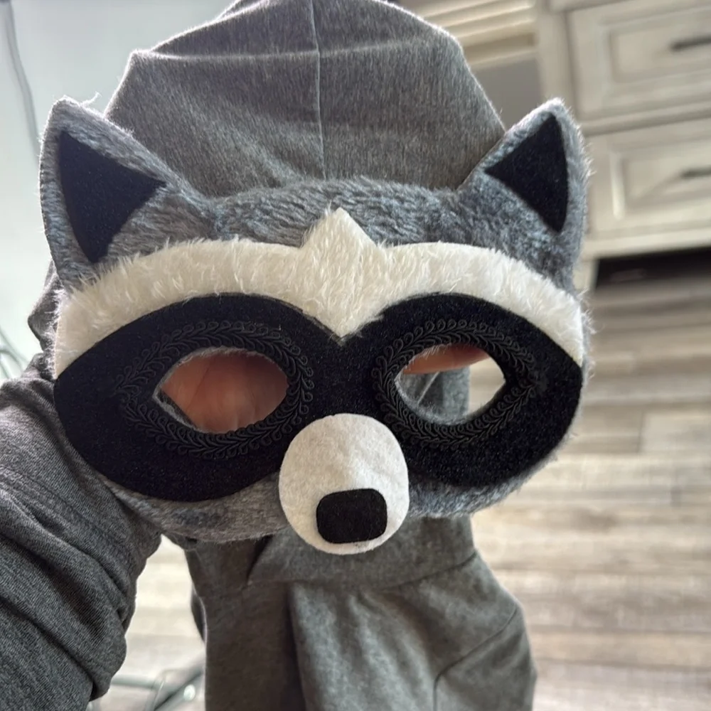 Kids Grey Raccoon Hooded One-Piece Bodysuit